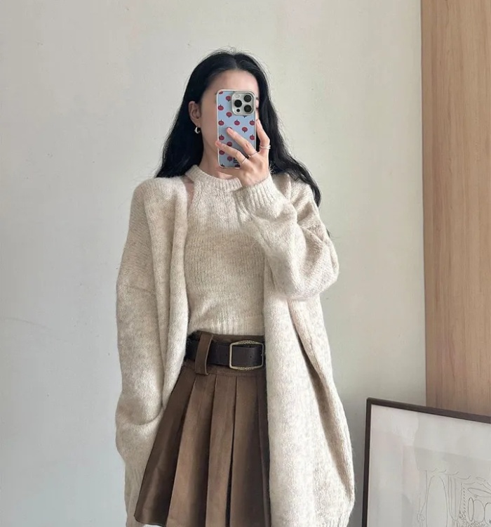 Korean style knitted sweater lazy vest 2pcs set