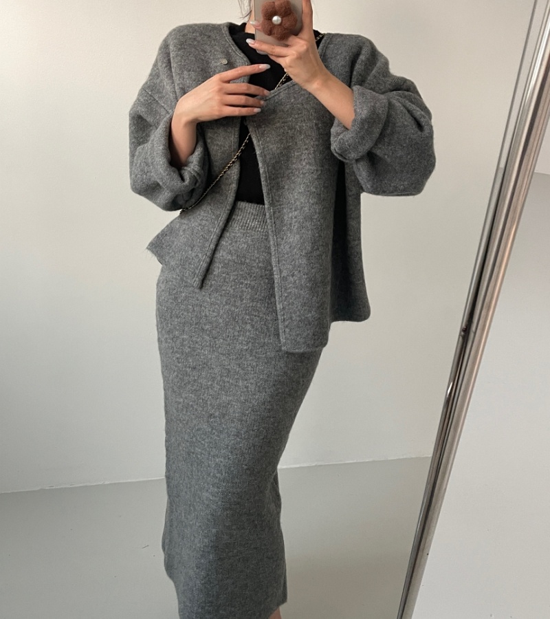 Retro loose coat woolen skirt 2pcs set
