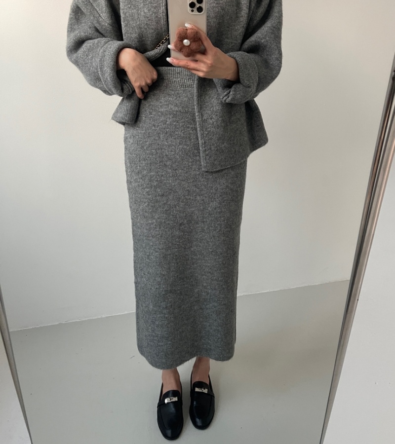 Retro loose coat woolen skirt 2pcs set