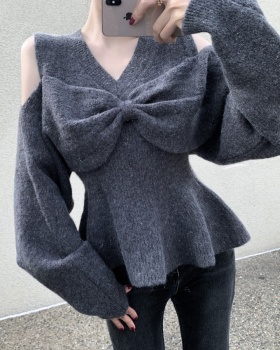 Gray lazy bow sweater fashion Korean style tops