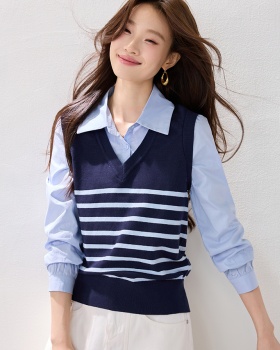 Stripe winter shirt Pseudo-two waistcoat for women