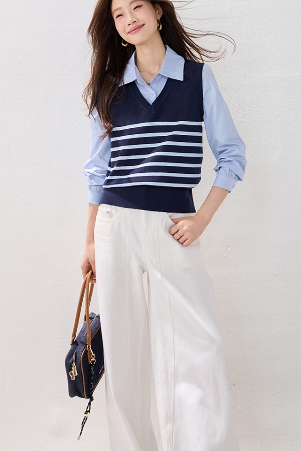 Stripe winter shirt Pseudo-two waistcoat for women