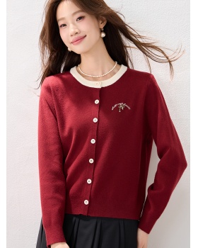 Red winter tender temperament fashion cstand collar sweater