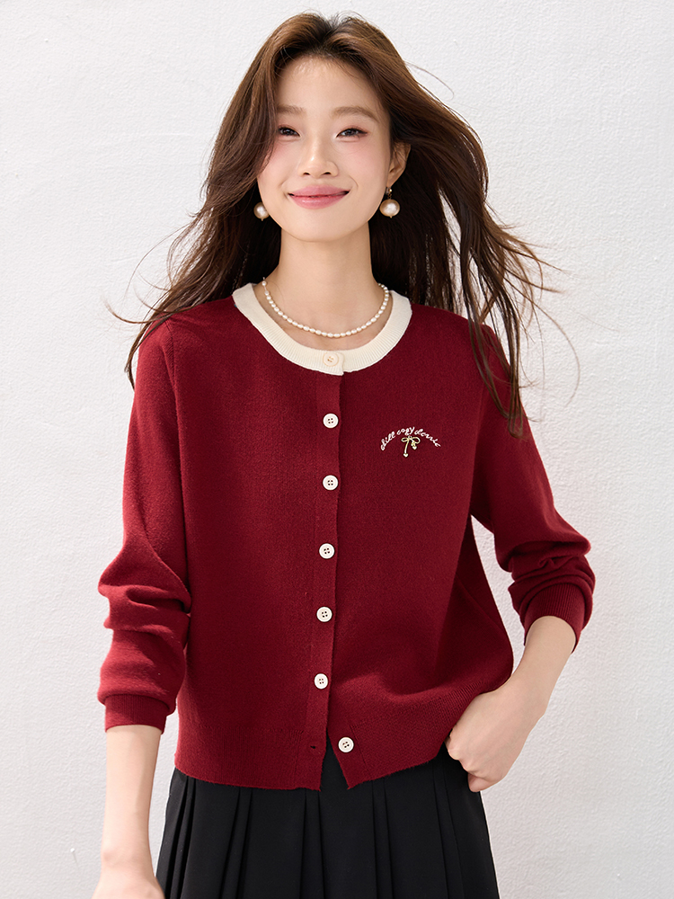 Red winter tender temperament fashion cstand collar sweater