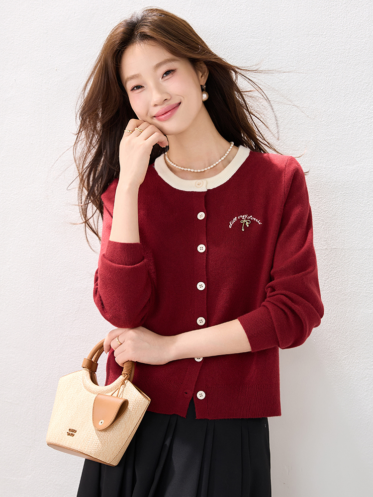 Red winter tender temperament fashion cstand collar sweater