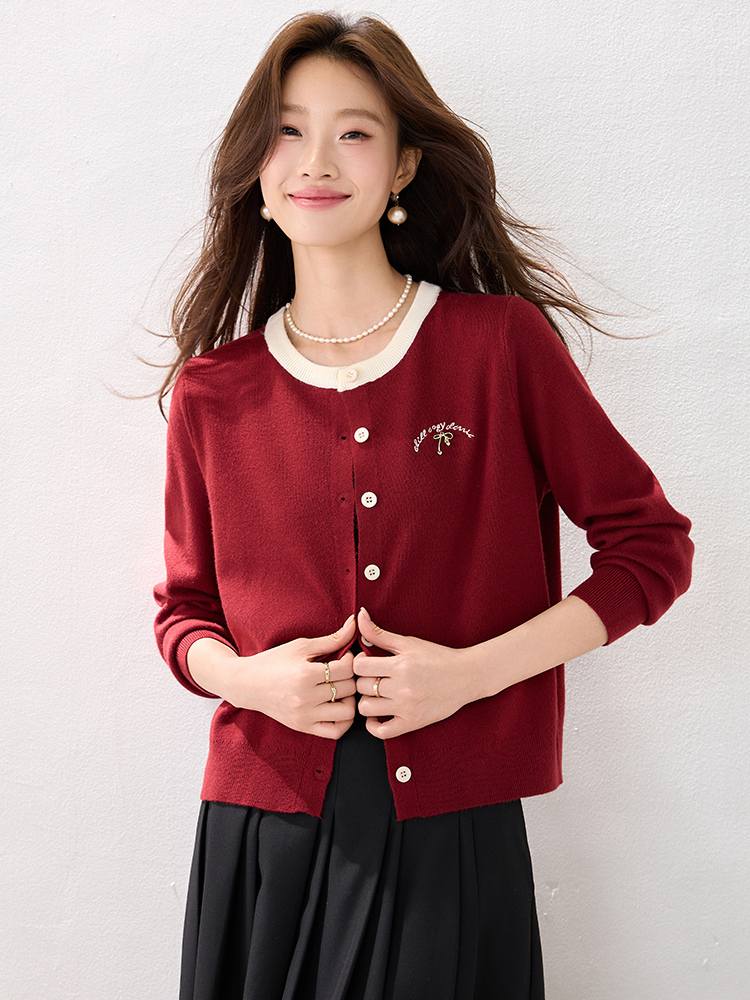 Red winter tender temperament fashion cstand collar sweater