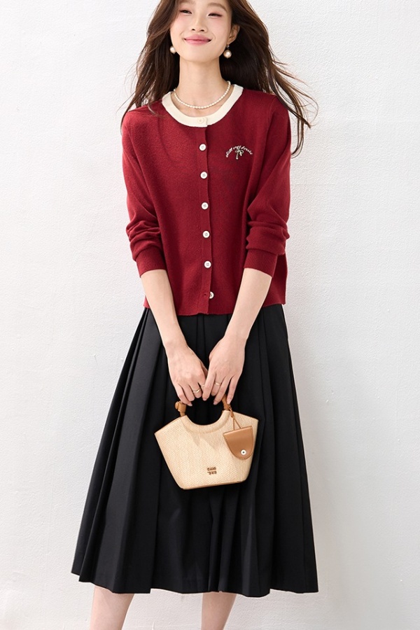 Red winter tender temperament fashion cstand collar sweater