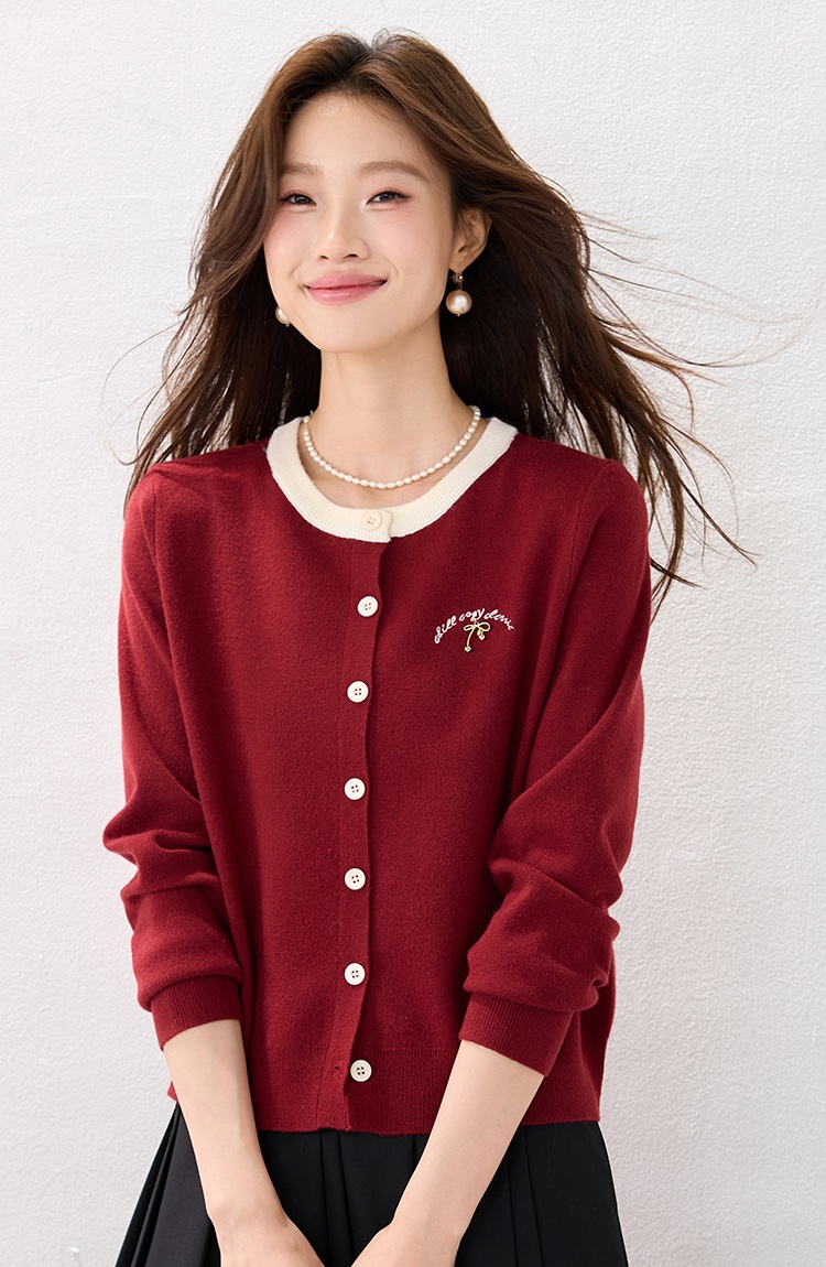 Red winter tender temperament fashion cstand collar sweater