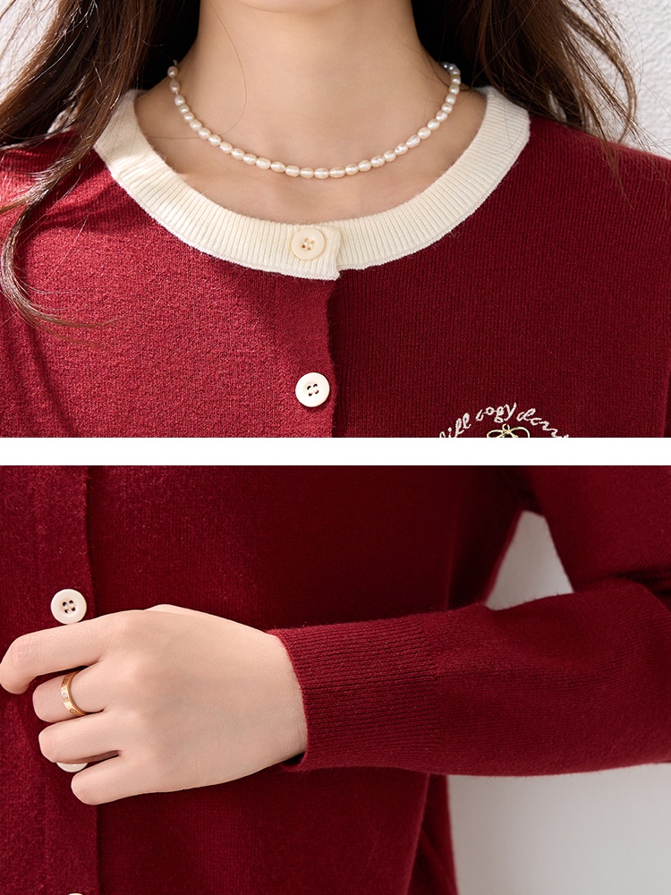 Red winter tender temperament fashion cstand collar sweater