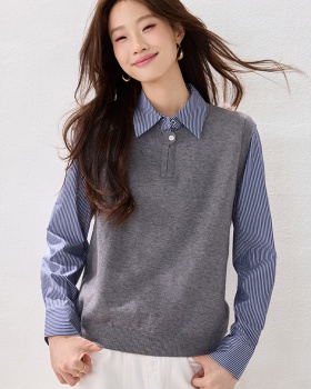 Fashion winter sweater stripe mixed colors tops for women