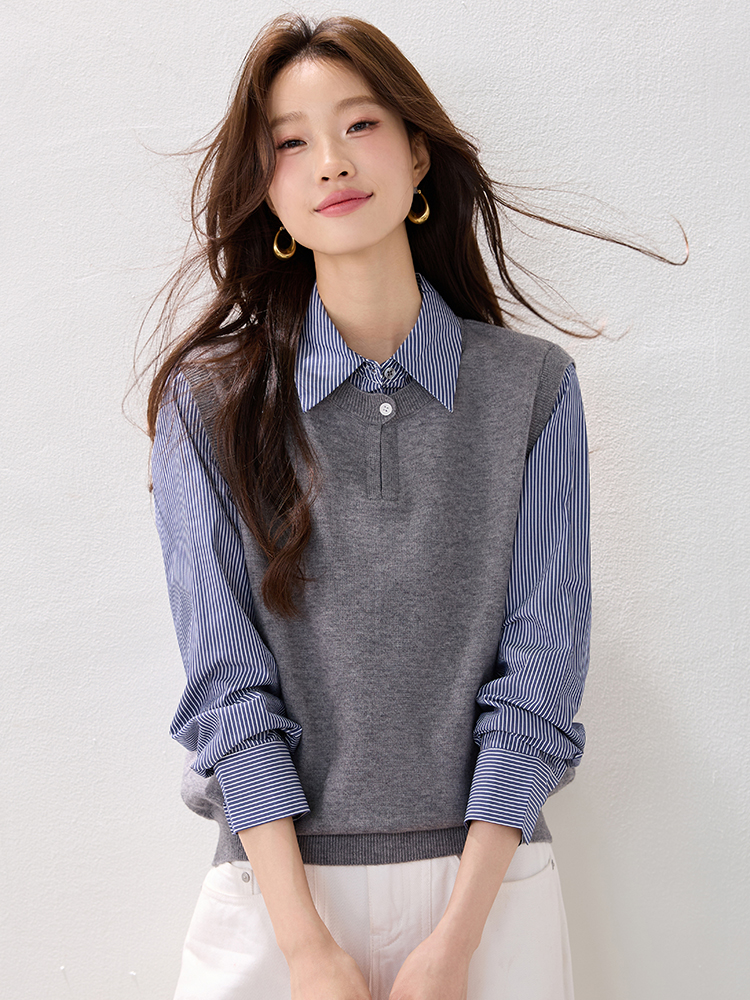 Fashion winter sweater stripe mixed colors tops for women