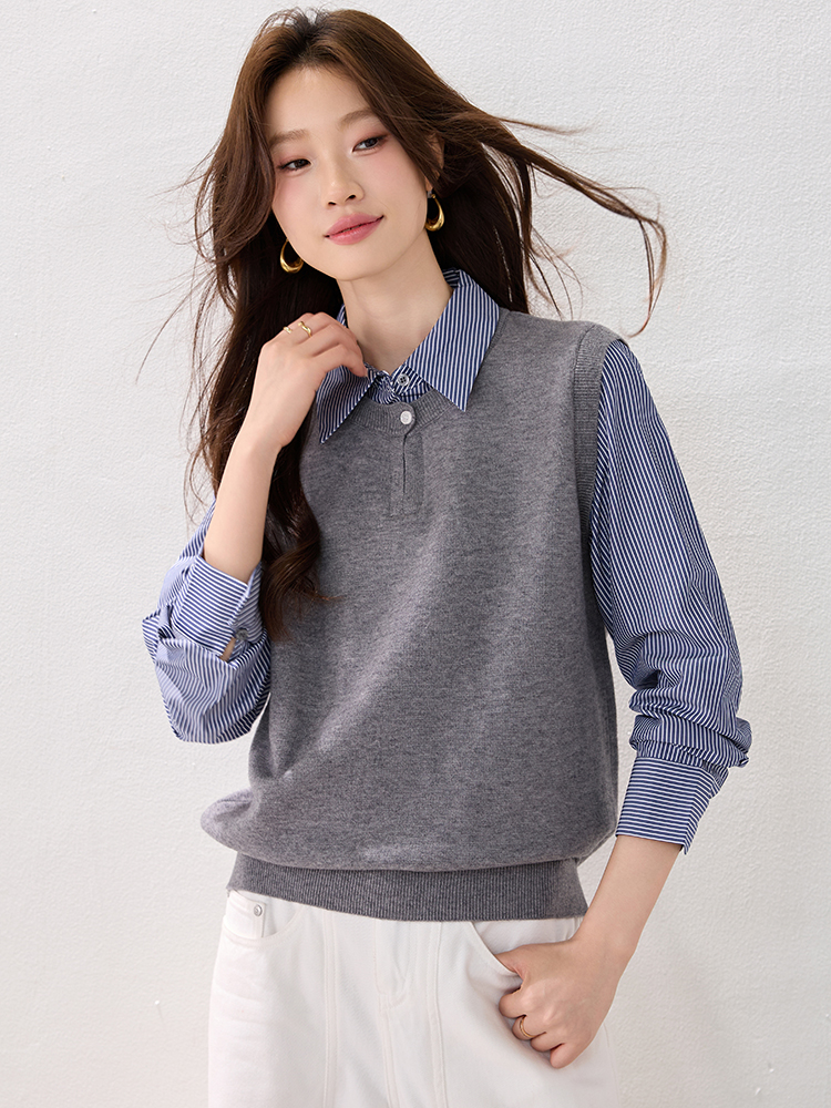 Fashion winter sweater stripe mixed colors tops for women