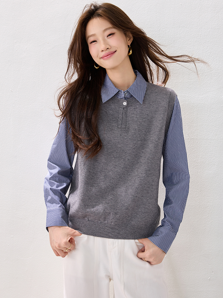 Fashion winter sweater stripe mixed colors tops for women