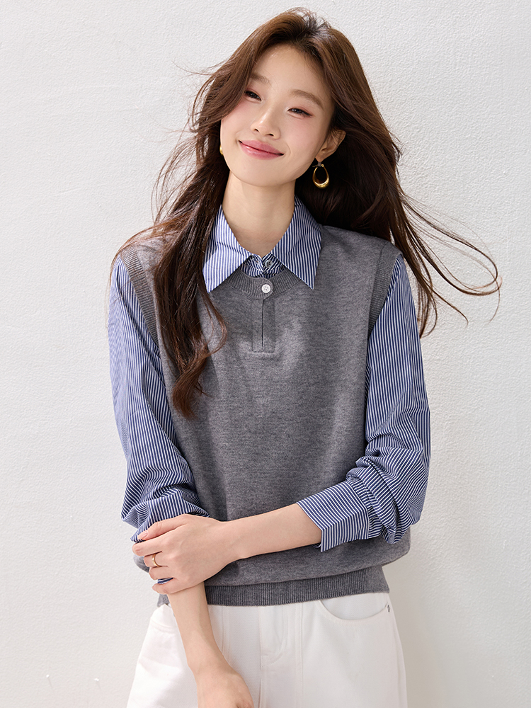 Fashion winter sweater stripe mixed colors tops for women