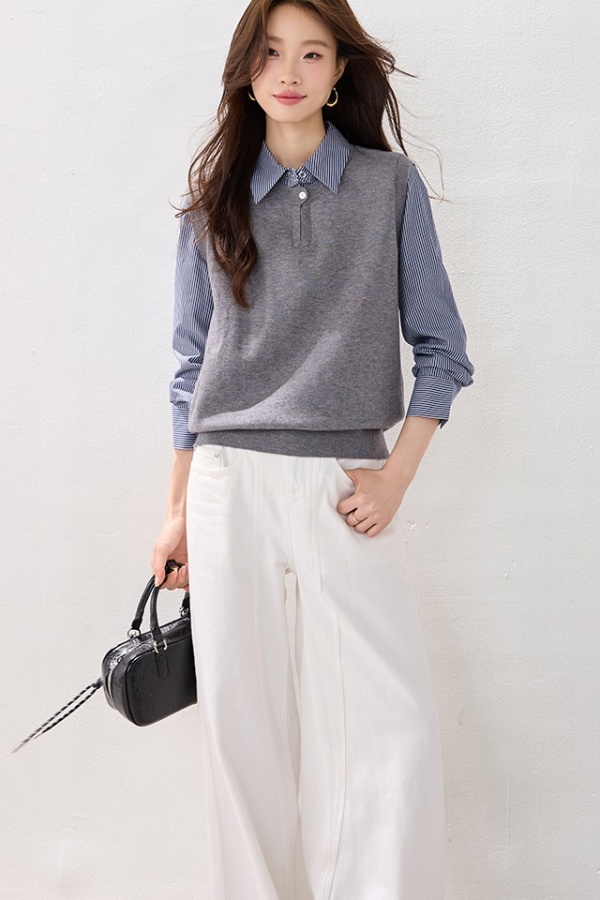 Fashion winter sweater stripe mixed colors tops for women