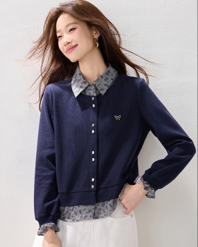 Fashion simple retro hoodie winter Pseudo-two tops