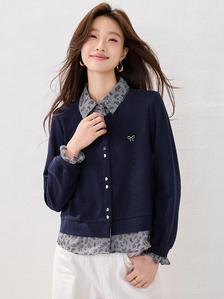 Fashion simple retro hoodie winter Pseudo-two tops