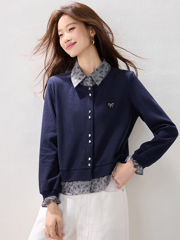 Fashion simple retro hoodie winter Pseudo-two tops