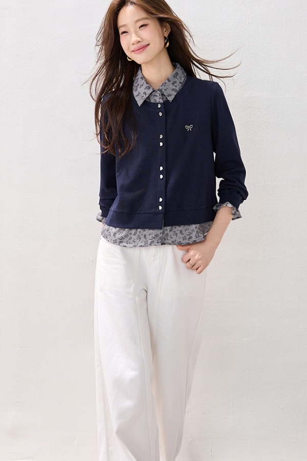 Fashion simple retro hoodie winter Pseudo-two tops