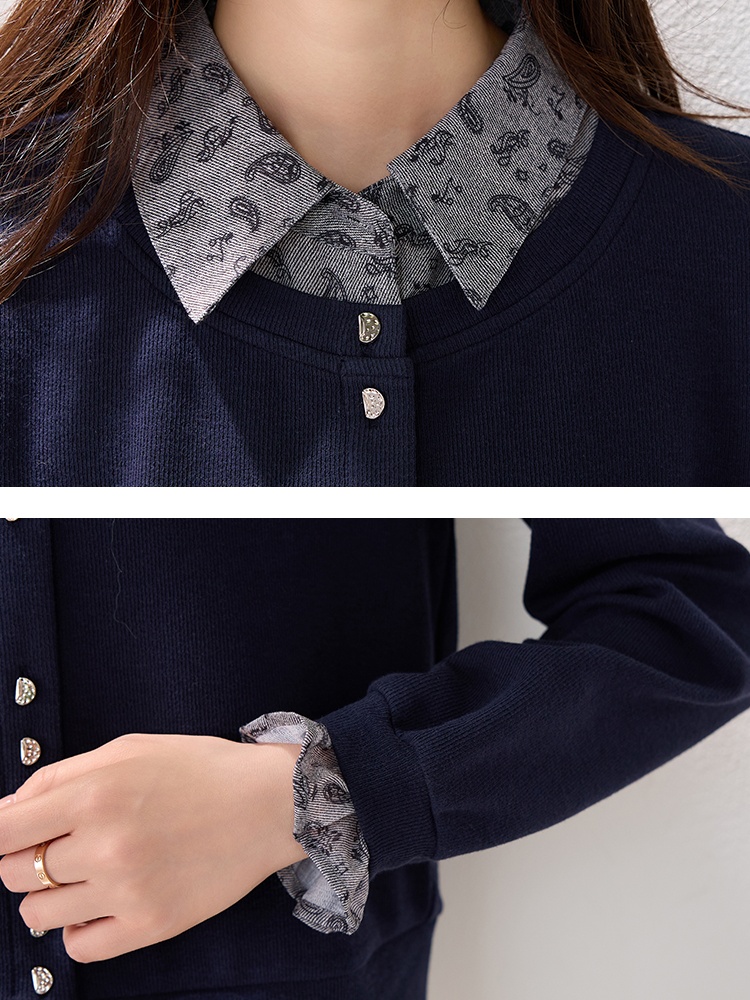 Fashion simple retro hoodie winter Pseudo-two tops