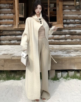 Knitted large lapel coat lazy long cardigan