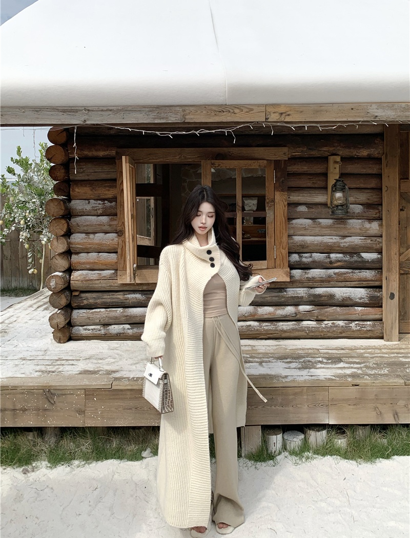 Knitted large lapel coat lazy long cardigan