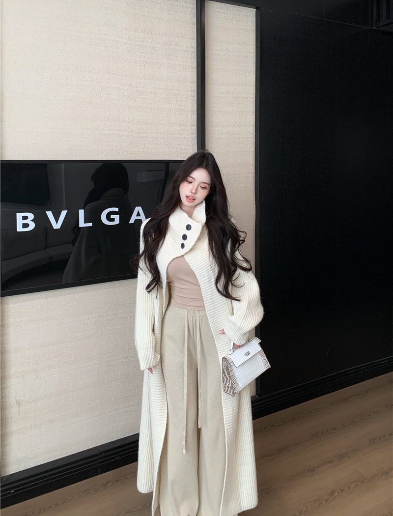Knitted large lapel coat lazy long cardigan