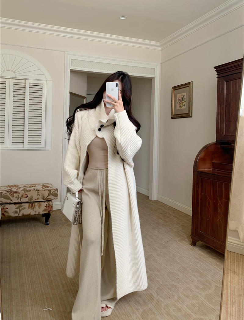 Knitted large lapel coat lazy long cardigan
