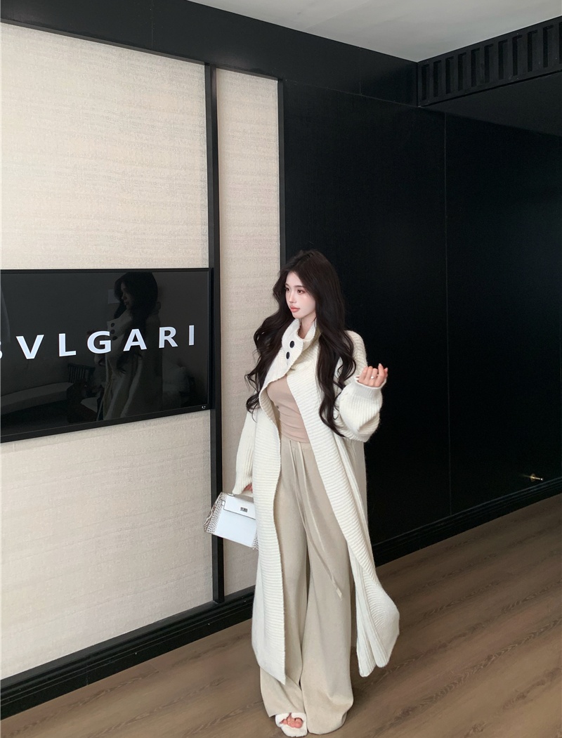 Knitted large lapel coat lazy long cardigan