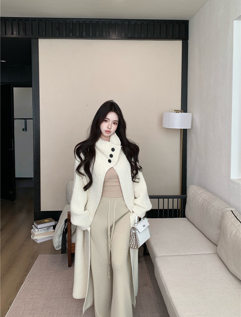 Knitted large lapel coat lazy long cardigan