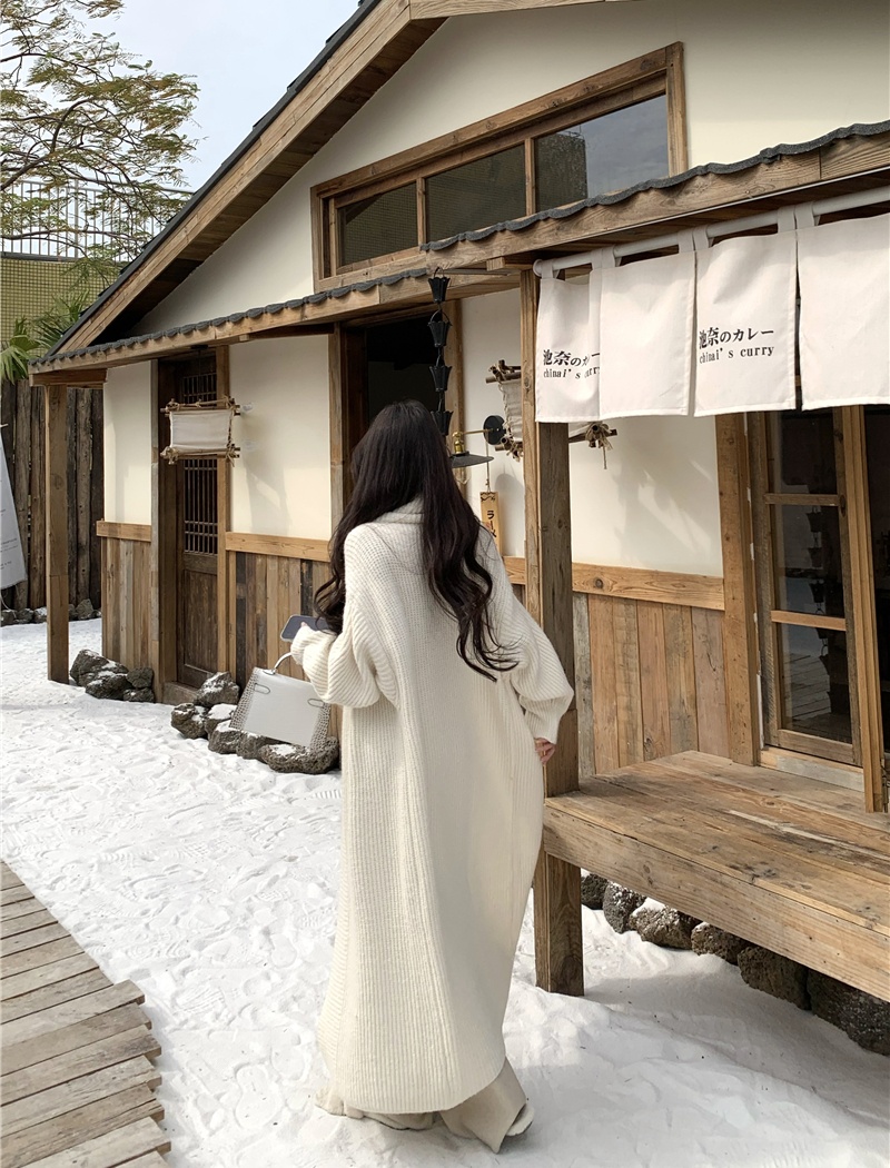 Knitted large lapel coat lazy long cardigan