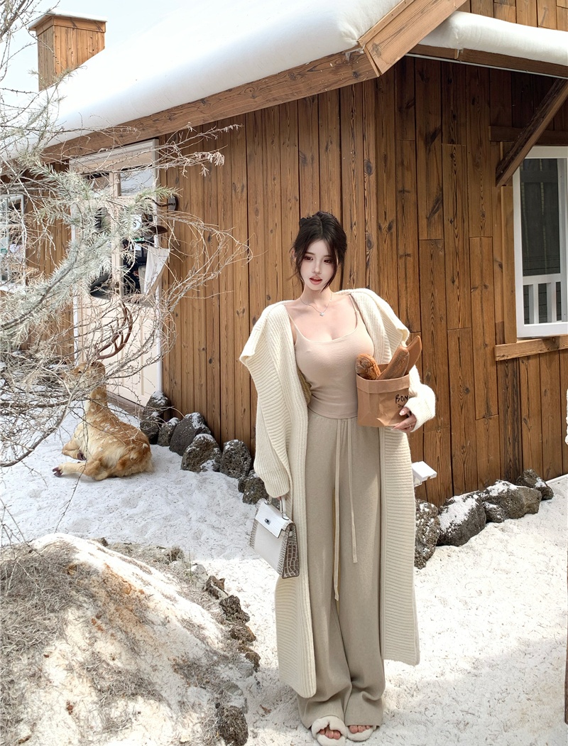 Knitted large lapel coat lazy long cardigan