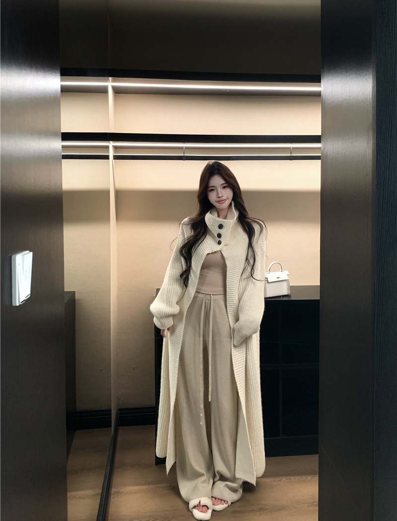 Knitted large lapel coat lazy long cardigan