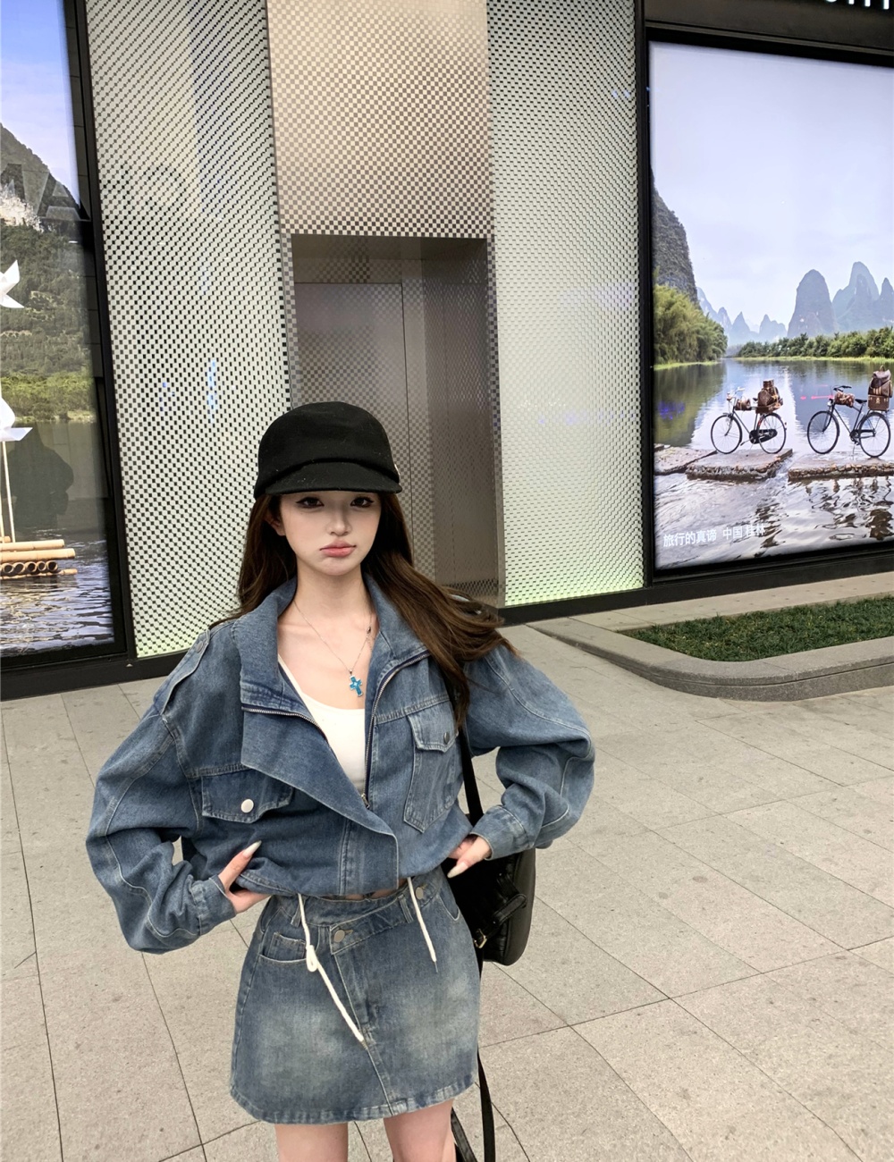 Package hip short loose coat spicegirl retro skirt a set