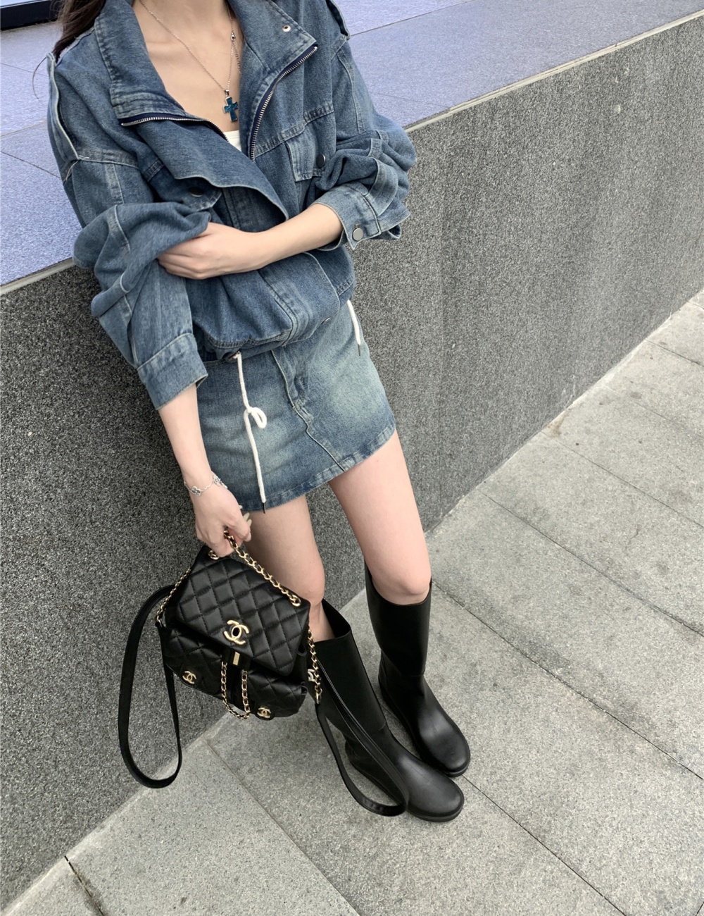 Package hip short loose coat spicegirl retro skirt a set