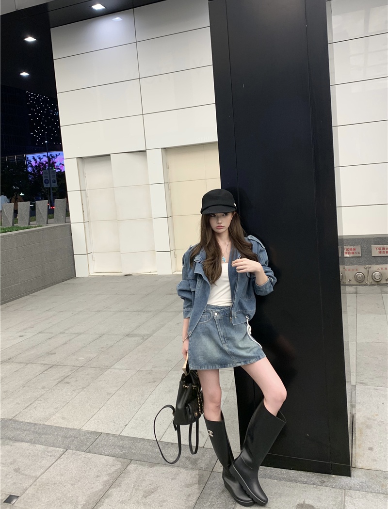 Package hip short loose coat spicegirl retro skirt a set