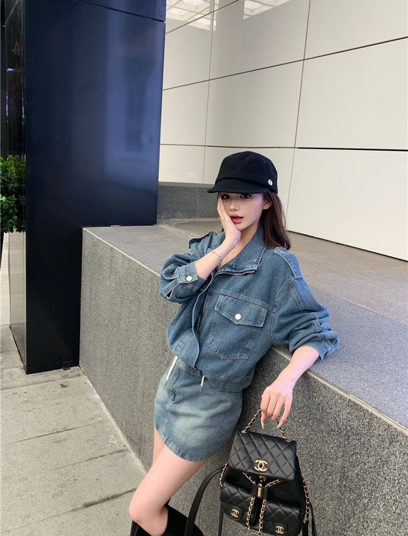 Package hip short loose coat spicegirl retro skirt a set