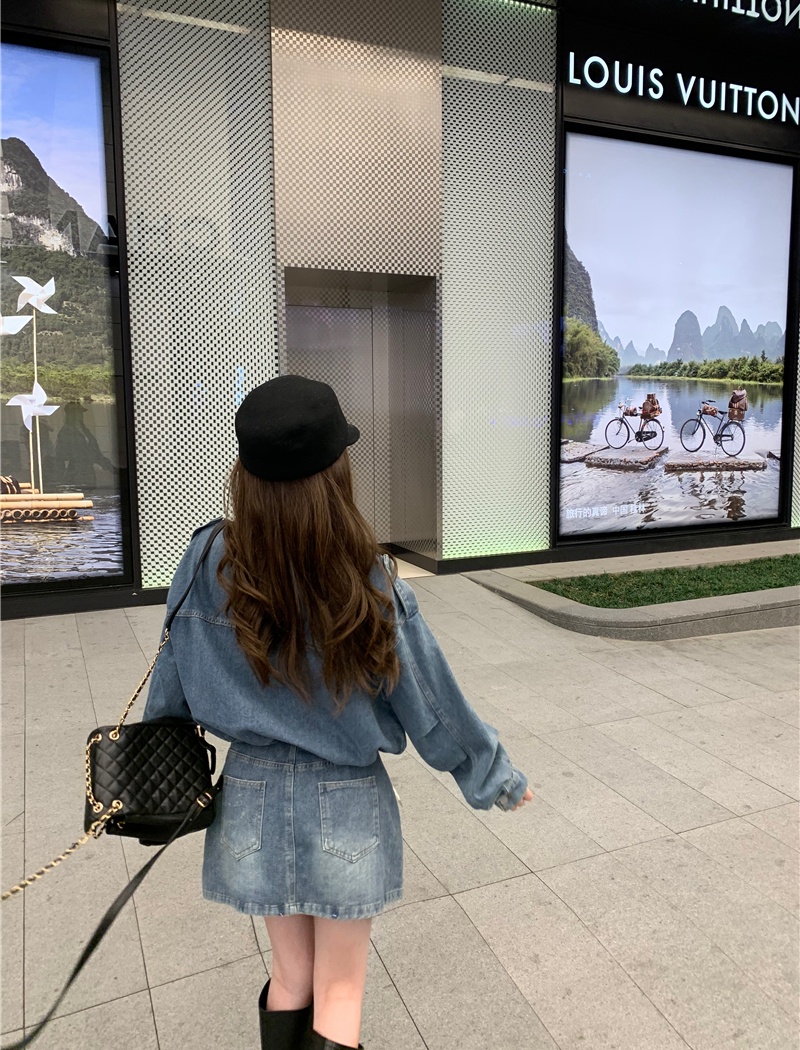 Package hip short loose coat spicegirl retro skirt a set