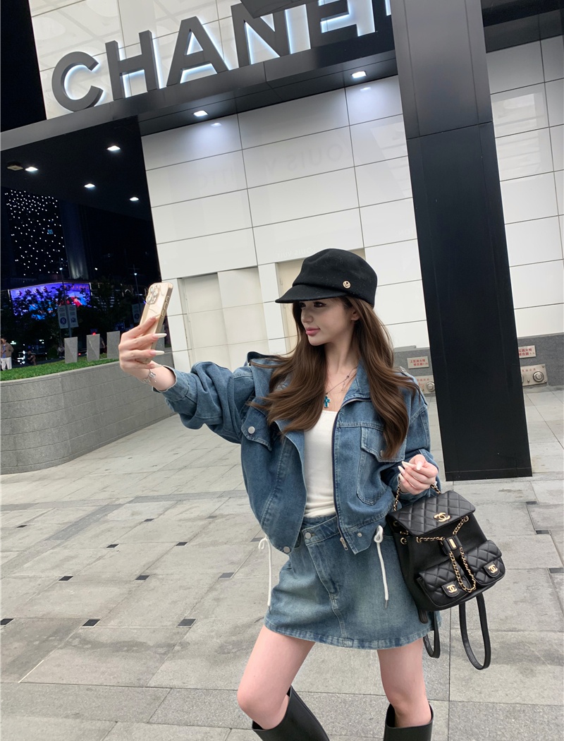 Package hip short loose coat spicegirl retro skirt a set