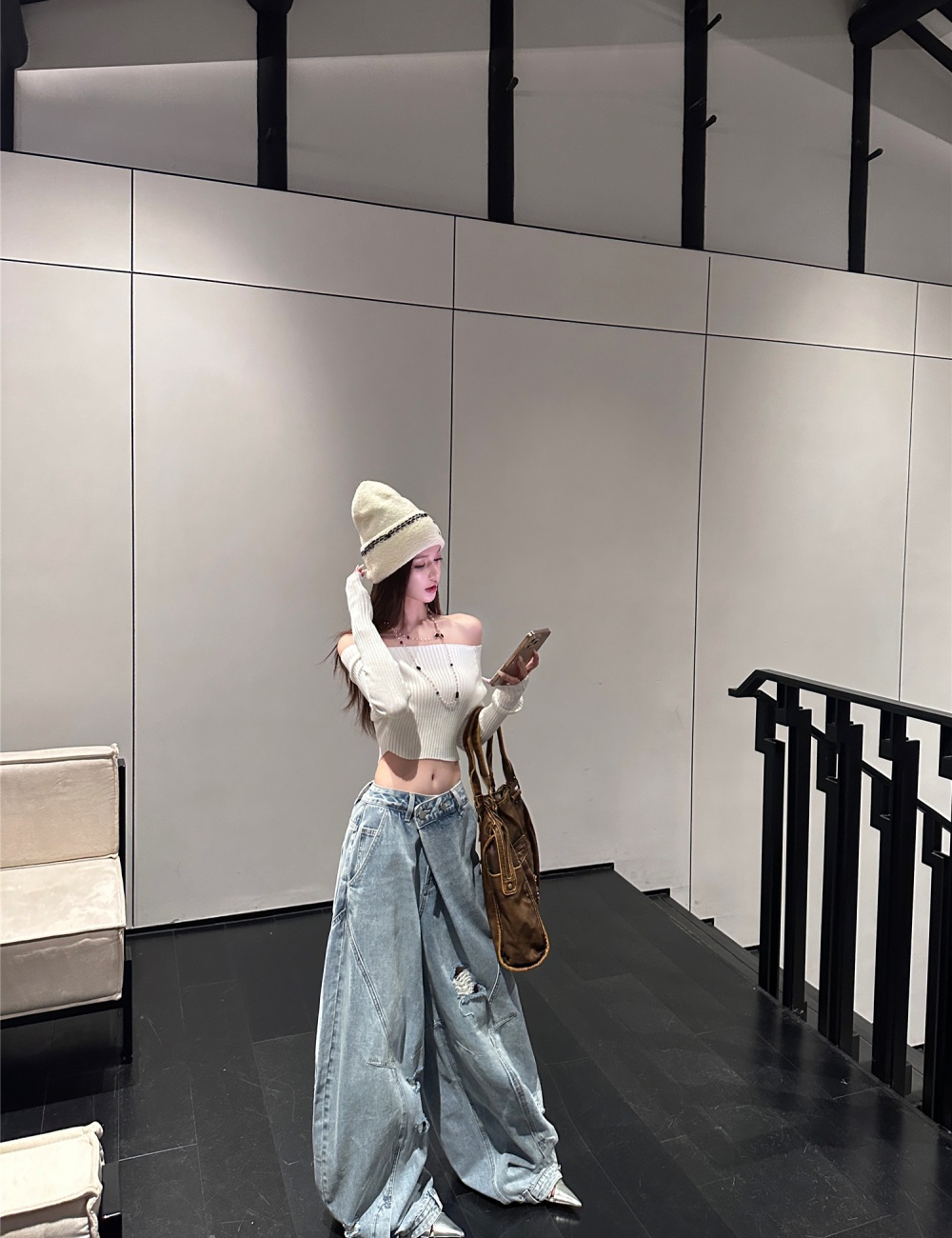 Straight pants wide leg long pants blue jeans for women