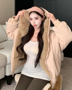 Fur collar wear hooded coat thick autumn and winter fur coat