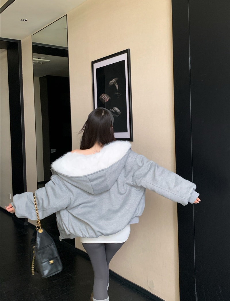 Fur collar wear hooded coat thick autumn and winter fur coat