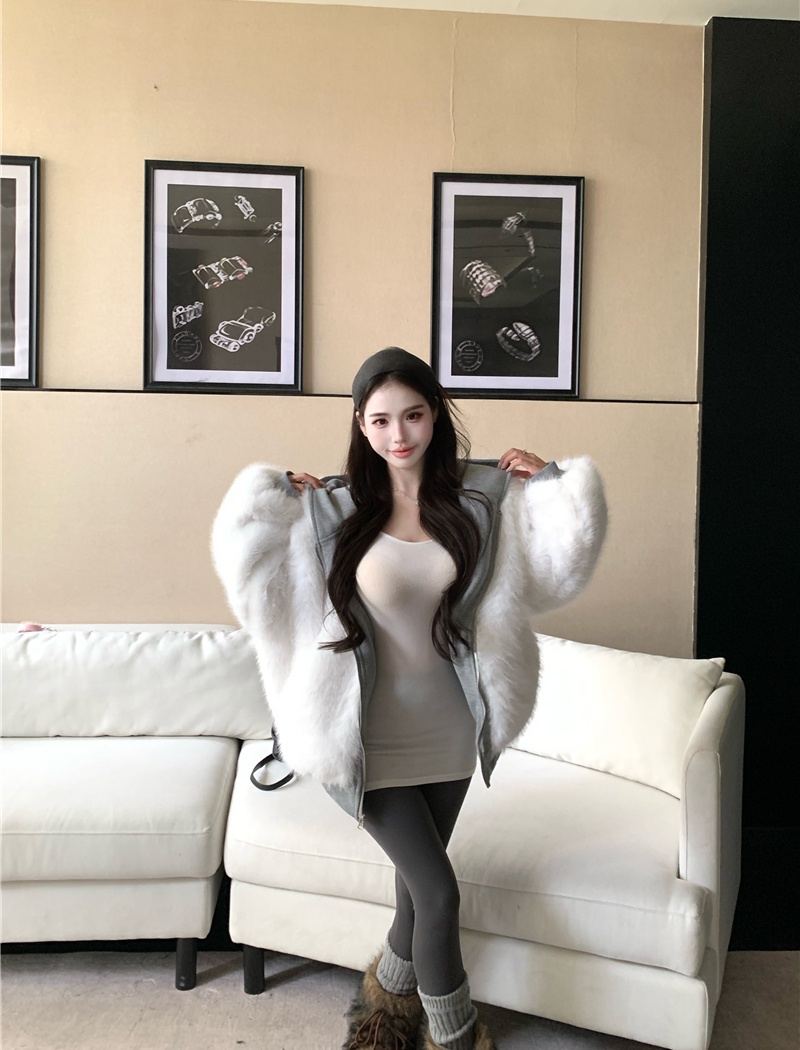Fur collar wear hooded coat thick autumn and winter fur coat