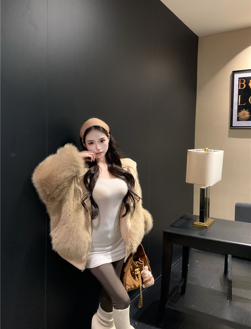 Fur collar wear hooded coat thick autumn and winter fur coat