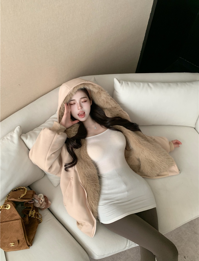 Fur collar wear hooded coat thick autumn and winter fur coat