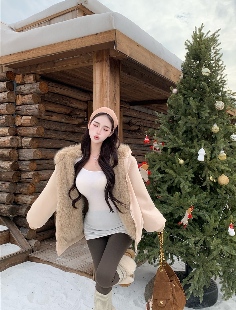 Fur collar wear hooded coat thick autumn and winter fur coat