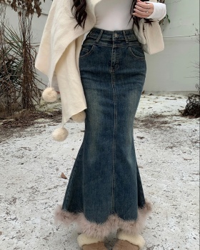 All-match mermaid denim skirt skirt hem skirt for women