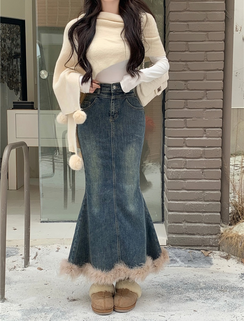 All-match mermaid denim skirt skirt hem skirt for women