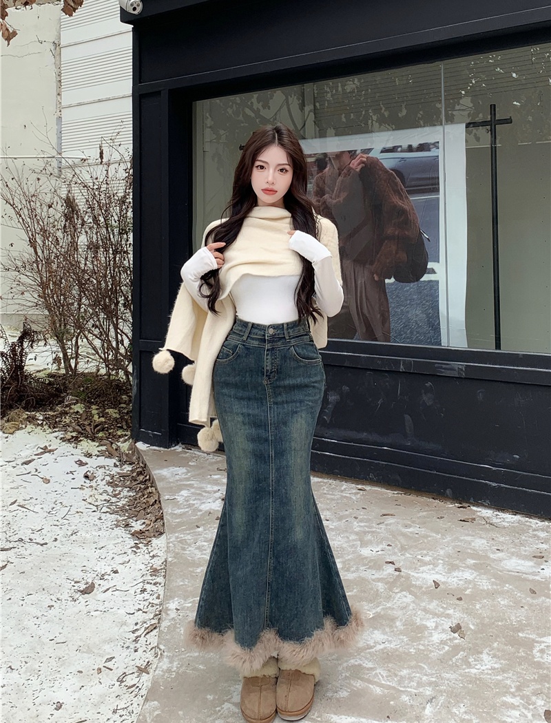 All-match mermaid denim skirt skirt hem skirt for women