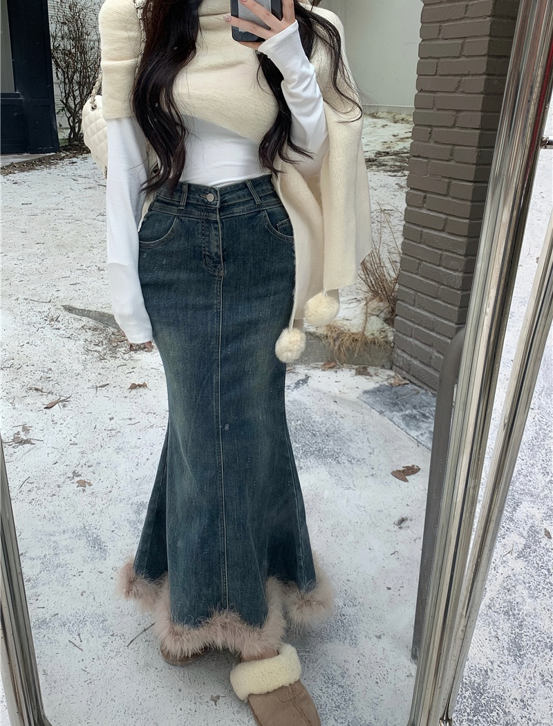 All-match mermaid denim skirt skirt hem skirt for women